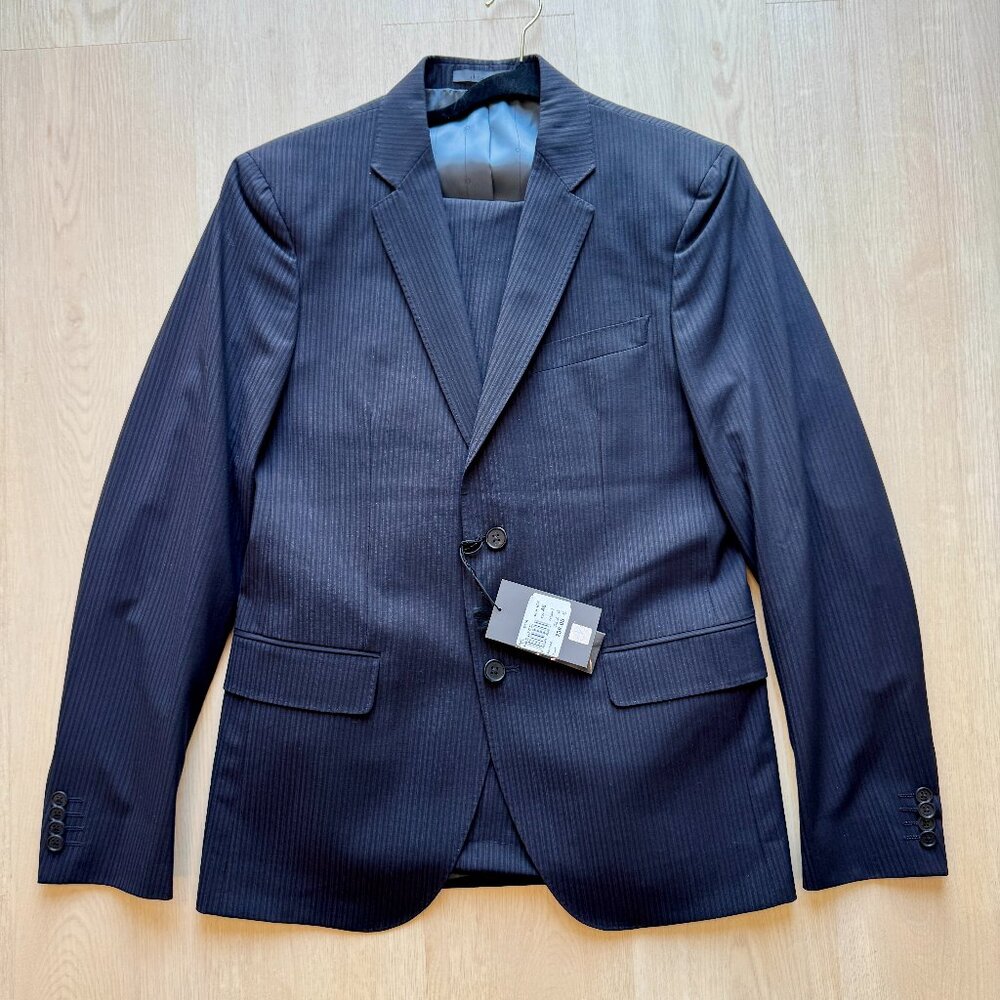 Calvin Klein mens pinstripe suit modern business formal wool blend new